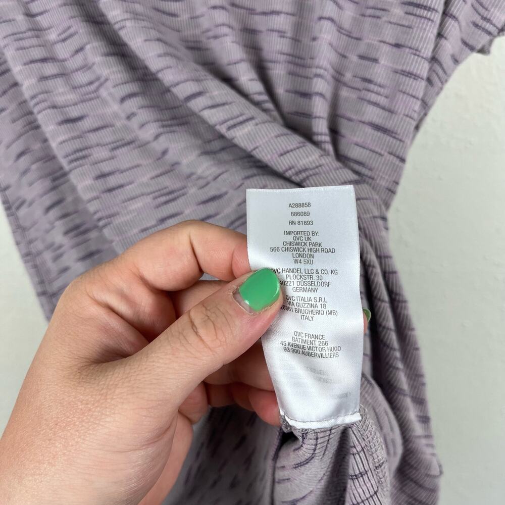 LOGO Lori Goldstein Women's Purple Space Dye Ribbed Split Back Pocket T-shirt M - Picture 5 of 7